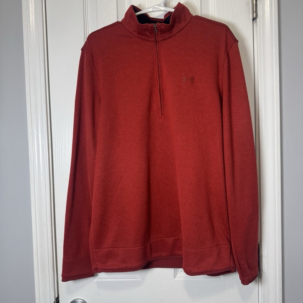 Under‎ Armour Men's Red Mock Neck Pullover Loose Fit Fleece Long Sleeve Size Lg